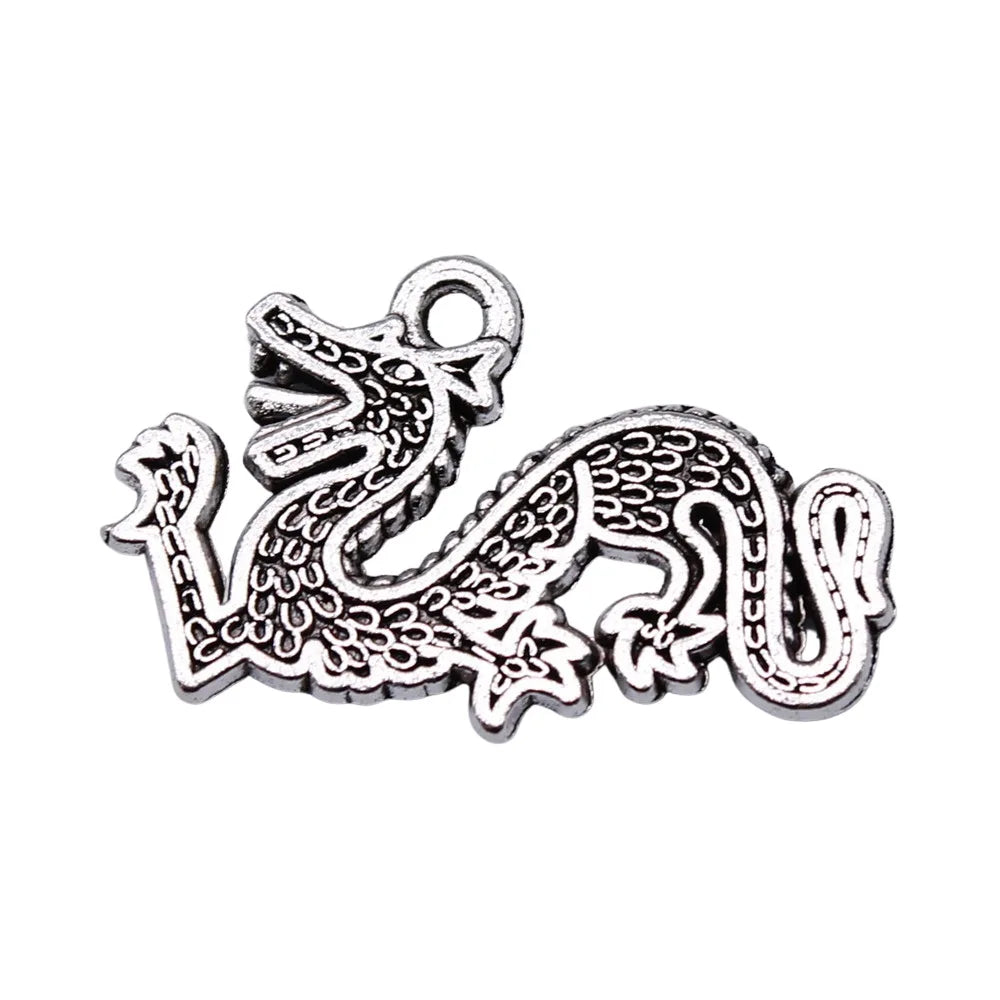 26x16mm 2.2g Antique Silver Zinc Alloy Dragon Charm Pendant for Animal Theme DIY Jewelry Making