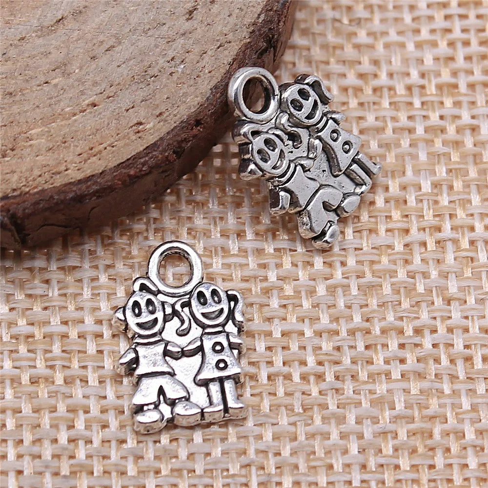 11x16mm 1.1g Antique Silver Tone Zinc Alloy Boy Girl Charm Pendant for Necklace Bracelet Family DIY