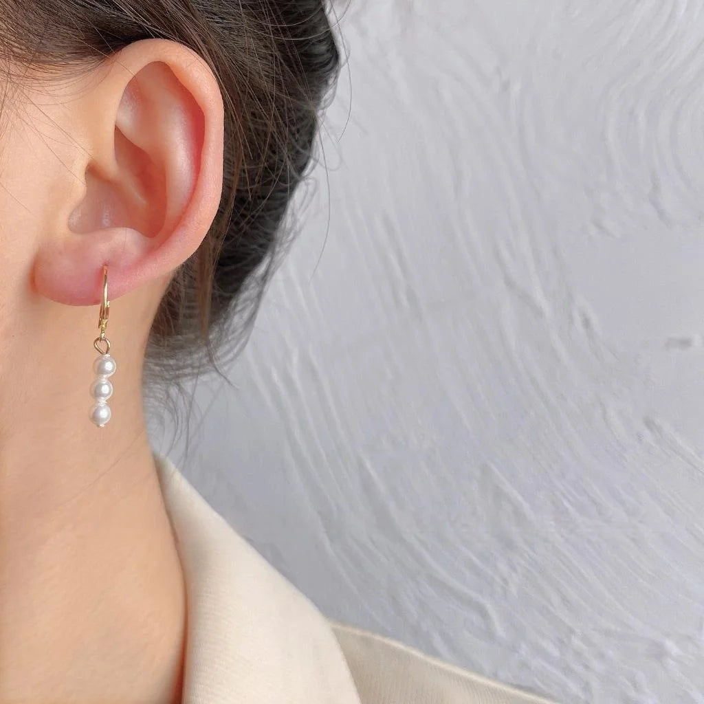 14K Gold Plated Copper Pearl Drop Earrings Geometric Oval Line Korean Japanese Minimalist Jewelry