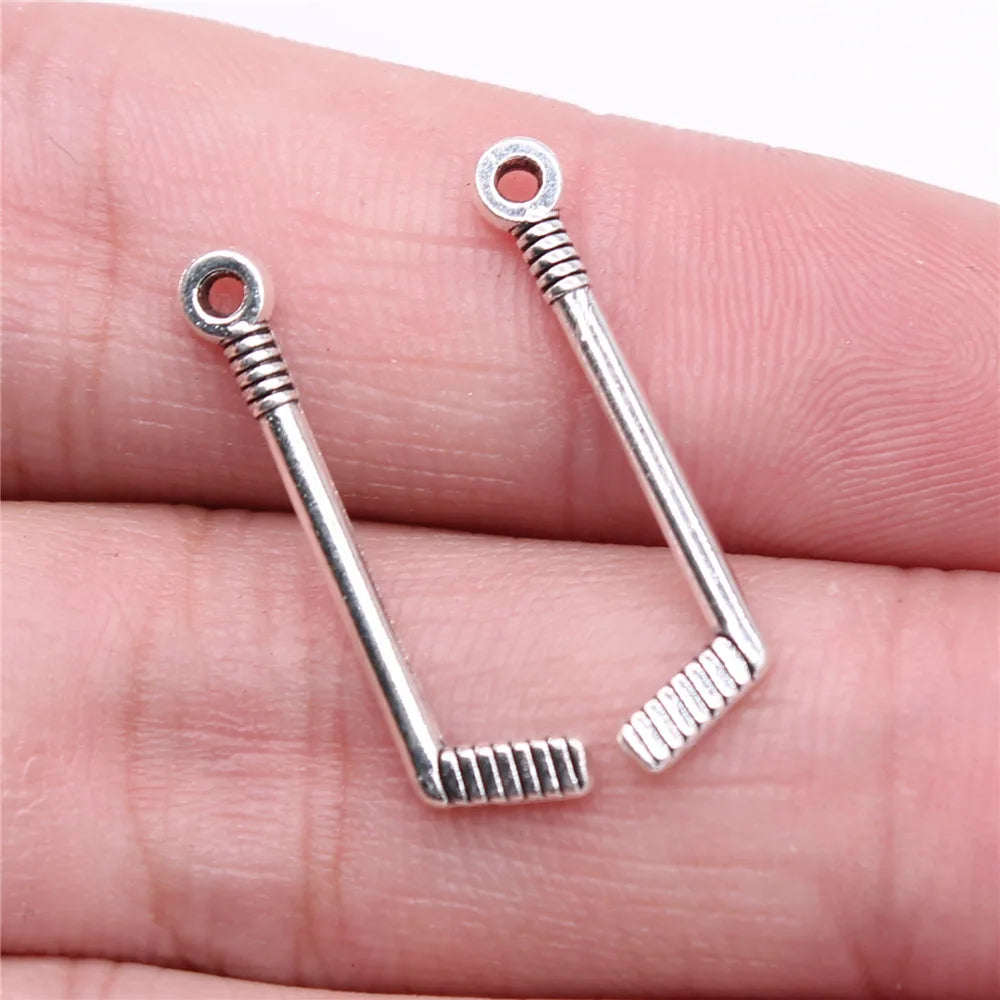25x7mm 0.46g Antique Silver Zinc Alloy Ice Hockey Stick Charm Pendant for Sports DIY Jewelry