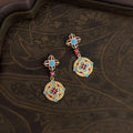 Original Ethnic Style Copper Enamel Glaze Zircon Auspicious Floral Geometric Drop Earrings