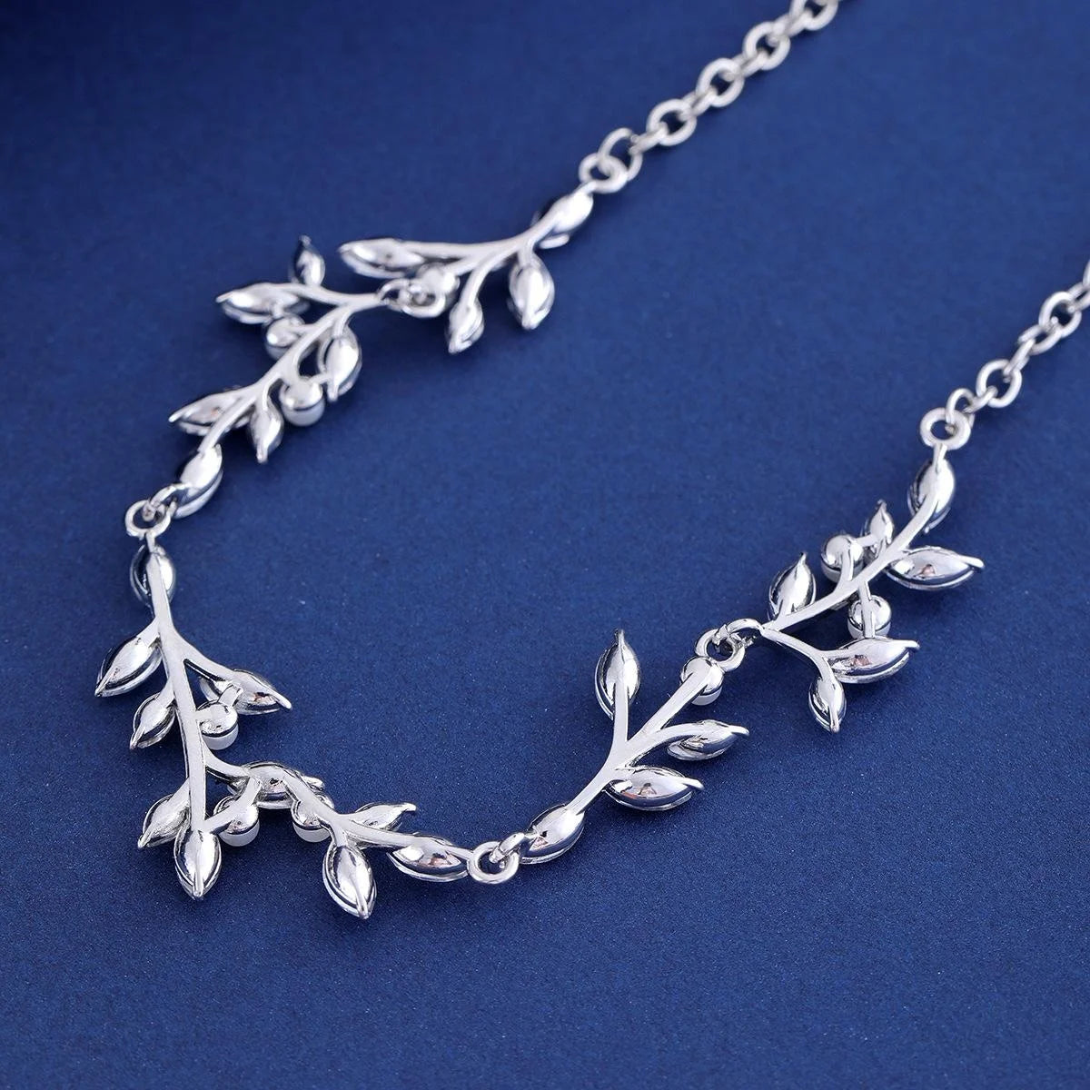 Elegant Bridal Pearl Rhinestone Leaf Necklace Earrings Jewelry Set For Wedding Party Banquet Gift