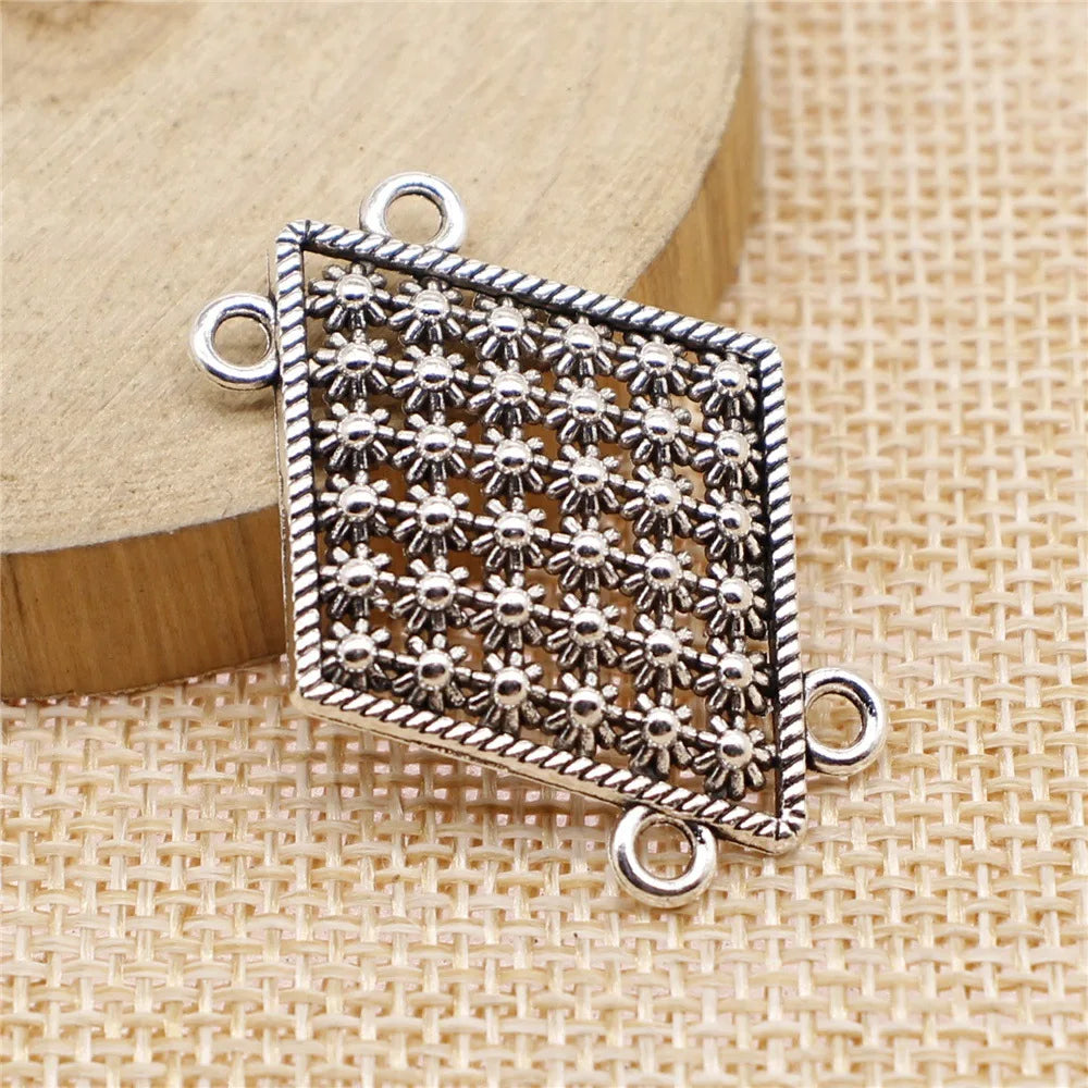 28x36mm 2.8g Antique Silver Zinc Alloy Four Hole Body Chain Connector Charm for DIY Body Jewelry