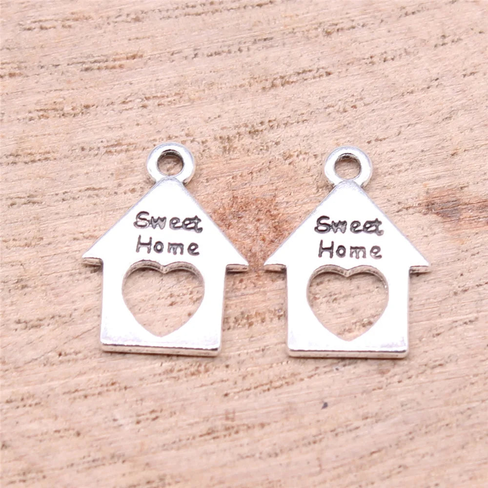 17x13mm 0.78g Antique Silver Zinc Alloy Sweet Home Word Tag Charm Pendant for DIY Jewelry