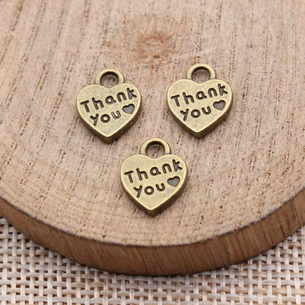 12x10mm 0.88g Multicolor Zinc Alloy Thank You Heart Double Sided Charm Pendant for Necklace Bracelet DIY Jewelry