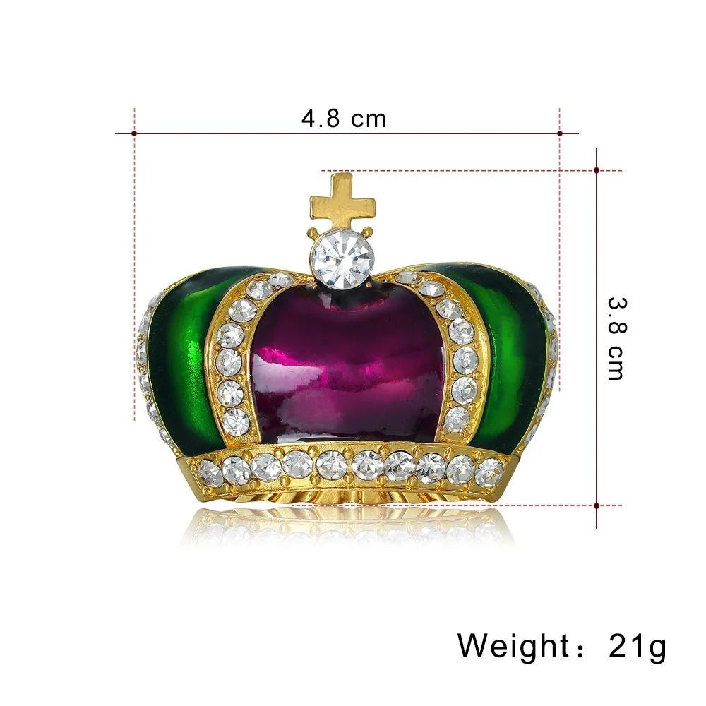 Vintage Royal Crown Brooch With Rhinestone Enamel Alloy Design, Luxury Lapel Pin Suit Accessory Gift