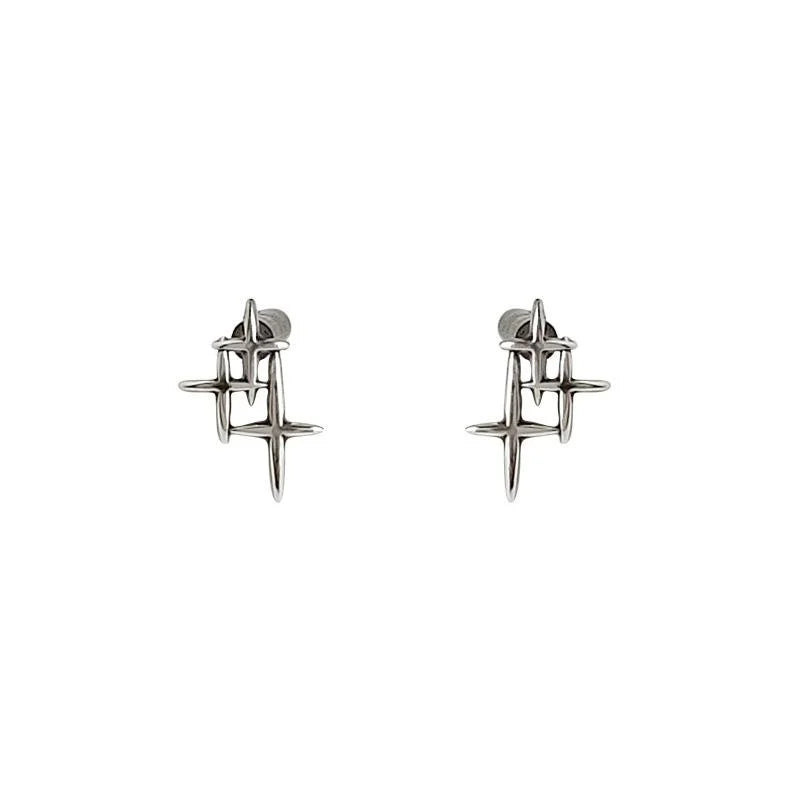 Minimalist Silver Star Stud Earrings Copper Mini Geometric Distressed Cool Style Jewelry