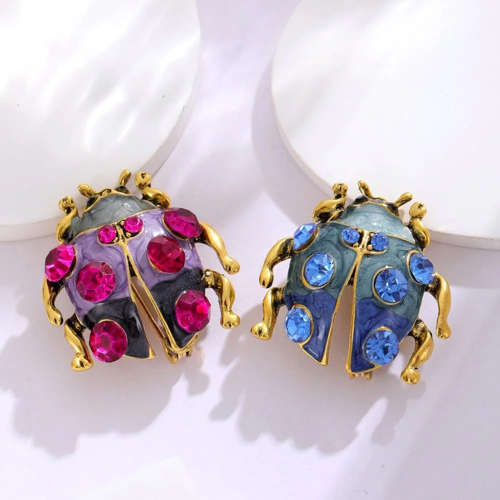 Luxury Blue Enamel Ladybug Brooch With Rhinestone Alloy Insect Lapel Pin, Suit Corsage Gift Accessory