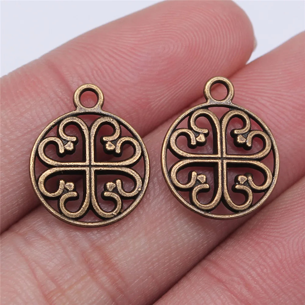 14mm 1g Multicolor Zinc Alloy Floral Pattern Round Charm Pendant for DIY Necklace Bracelet Making