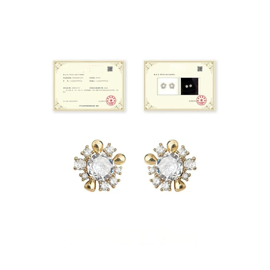 14K Gold Plated Copper Zircon Flower Petal Geometric Stud Earrings Light Luxury Micro Pave Jewelry