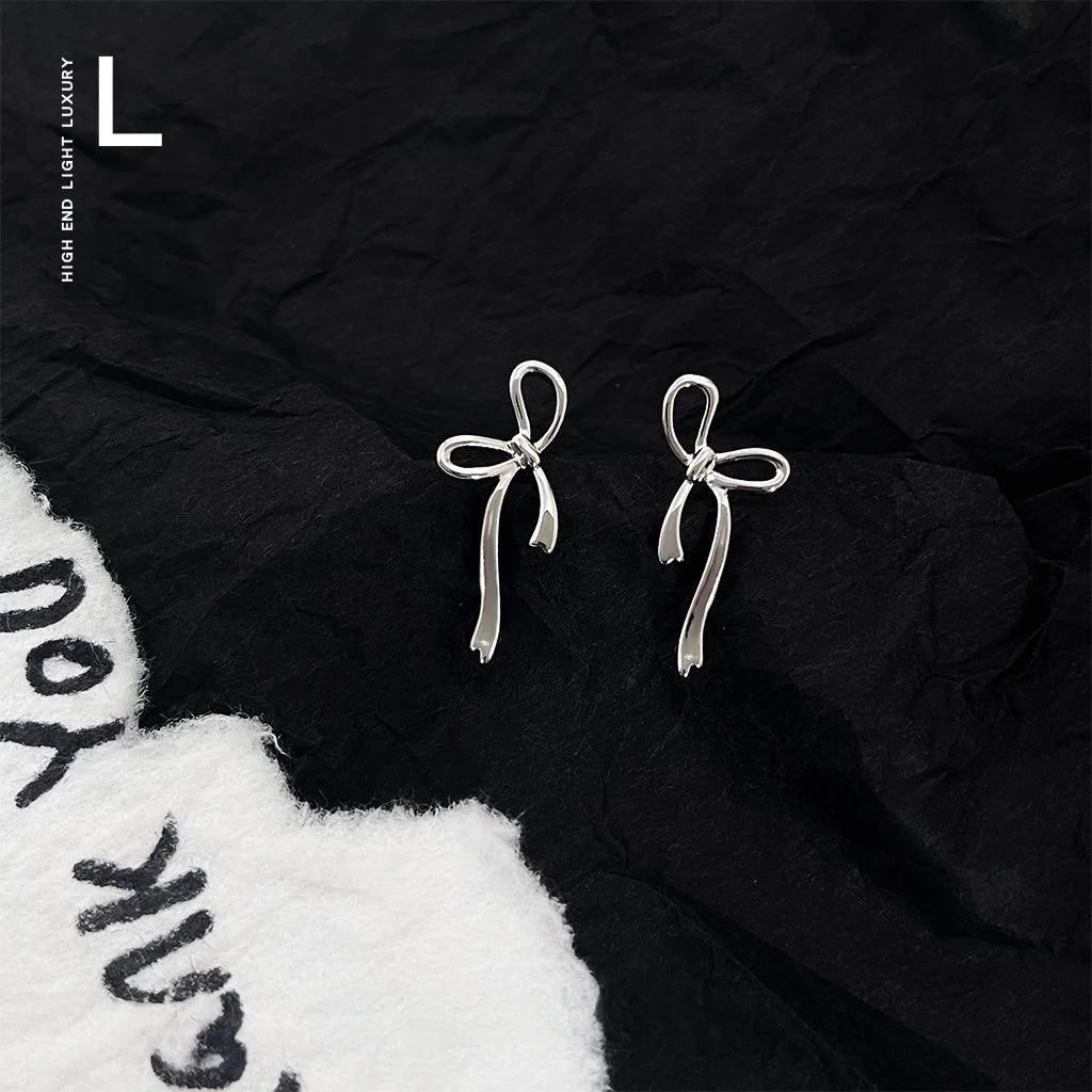Eco-Friendly Copper Liquid Bow Stud Earrings Sweet Cool Minimalist Women's Fashion Jewelry