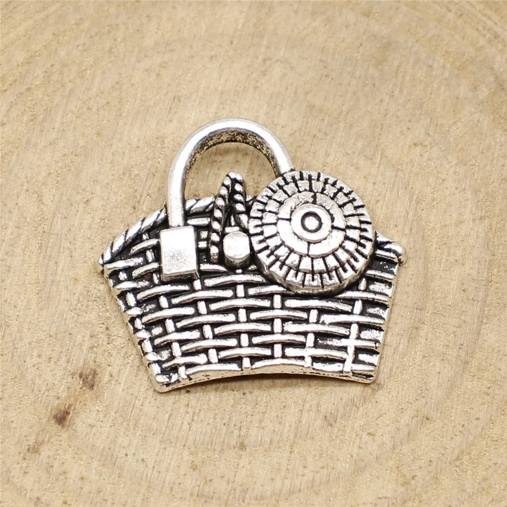 25x22mm 3.3g Antique Silver Zinc Alloy Flower Basket Charm Pendant for DIY Handmade Jewelry