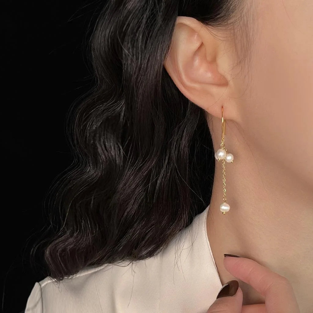 Luxury Freshwater Pearl Geometric Tassel Drop Earrings Handmade Irregular Fashion Jewelry