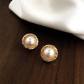 French Vintage Copper High Luster Pearl Stud Earrings Geometric Twist Round Elegant Jewelry