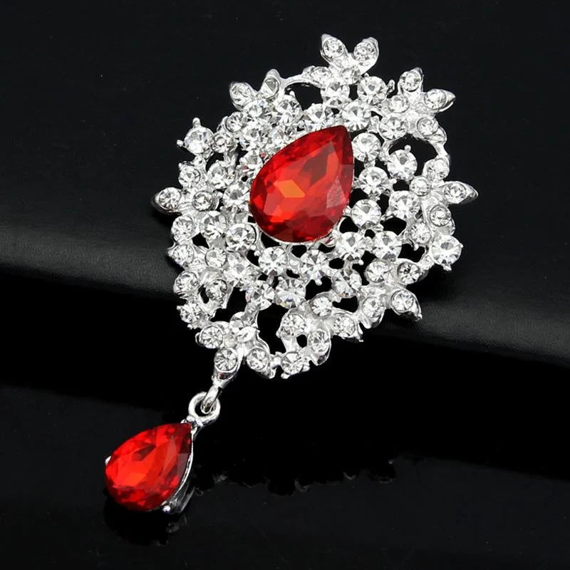 Elegant Teardrop Rhinestone Crystal Flower Brooch Pendant, Luxury Women's Lapel Pin Corsage Gift