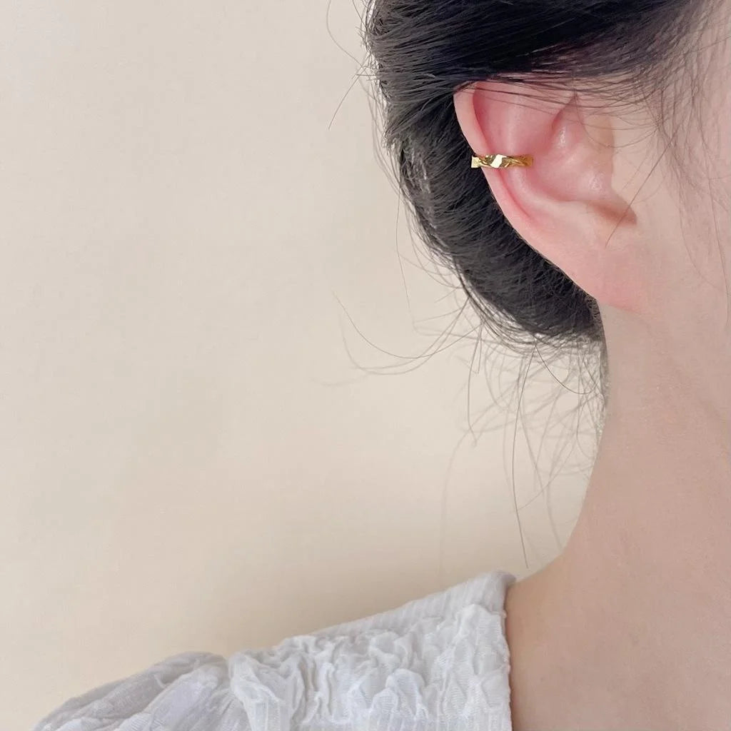 14K Gold Plated Copper Geometric Round Ear Clip Drop Earrings Minimalist No Piercing Jewelry