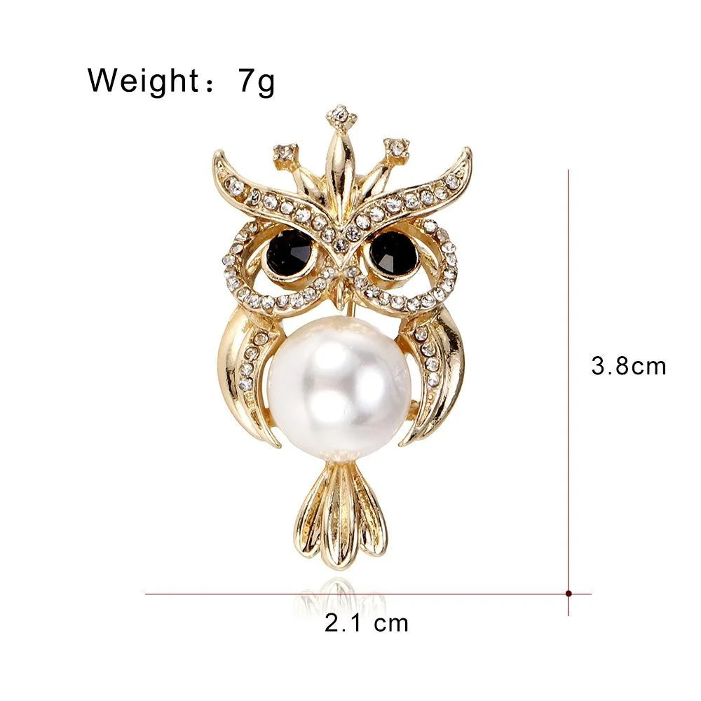 Cute Pearl Owl Brooch With Rhinestone Eyes, Gold Alloy Animal Lapel Pin Corsage Suit Accessory Gift