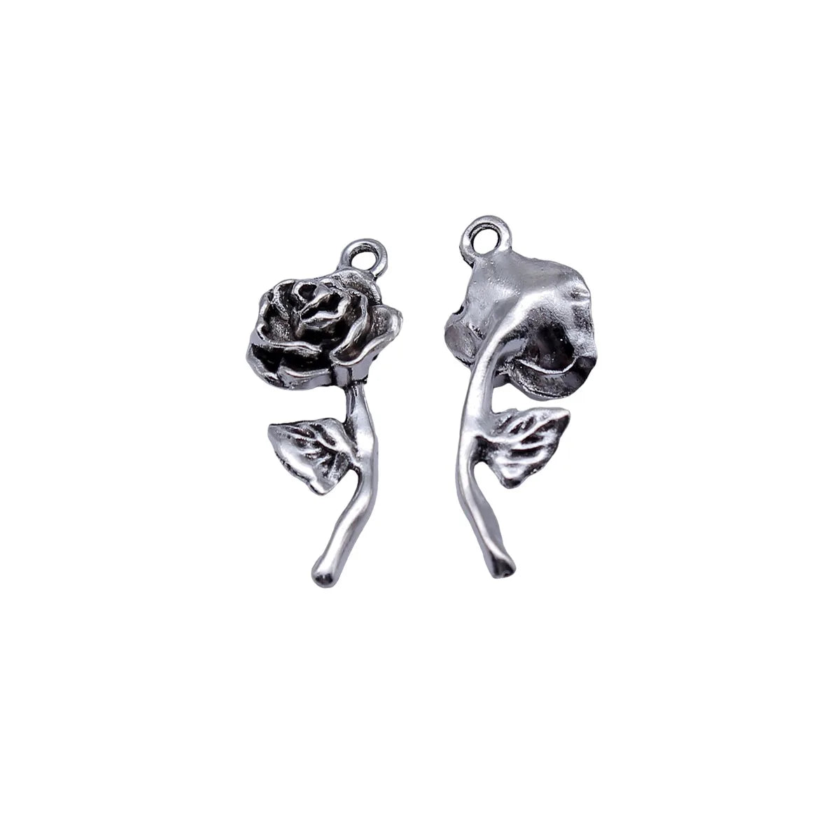 26x10mm 1.7g Antique Silver Finish Zinc Alloy Rose Flower Charm Pendant for Bracelet Necklace DIY