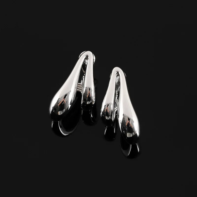 Elegant Silver Alloy Abstract Teardrop Waterdrop Stud & Clip On No Piercing Statement Earrings