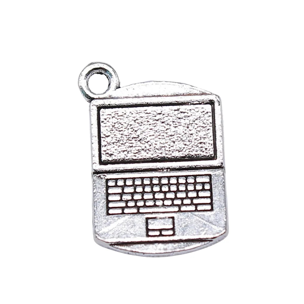 21x13mm 2.3g Antique Silver Zinc Alloy Laptop Computer Charm Pendant for DIY Tech Theme Jewelry Making