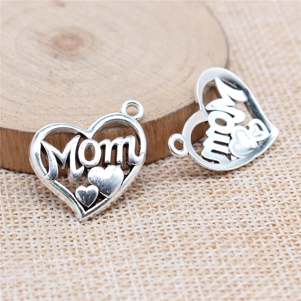 25x20mm 2.7g Zinc Alloy MOM Heart charm pendant for DIY necklace bracelet jewelry making accessories