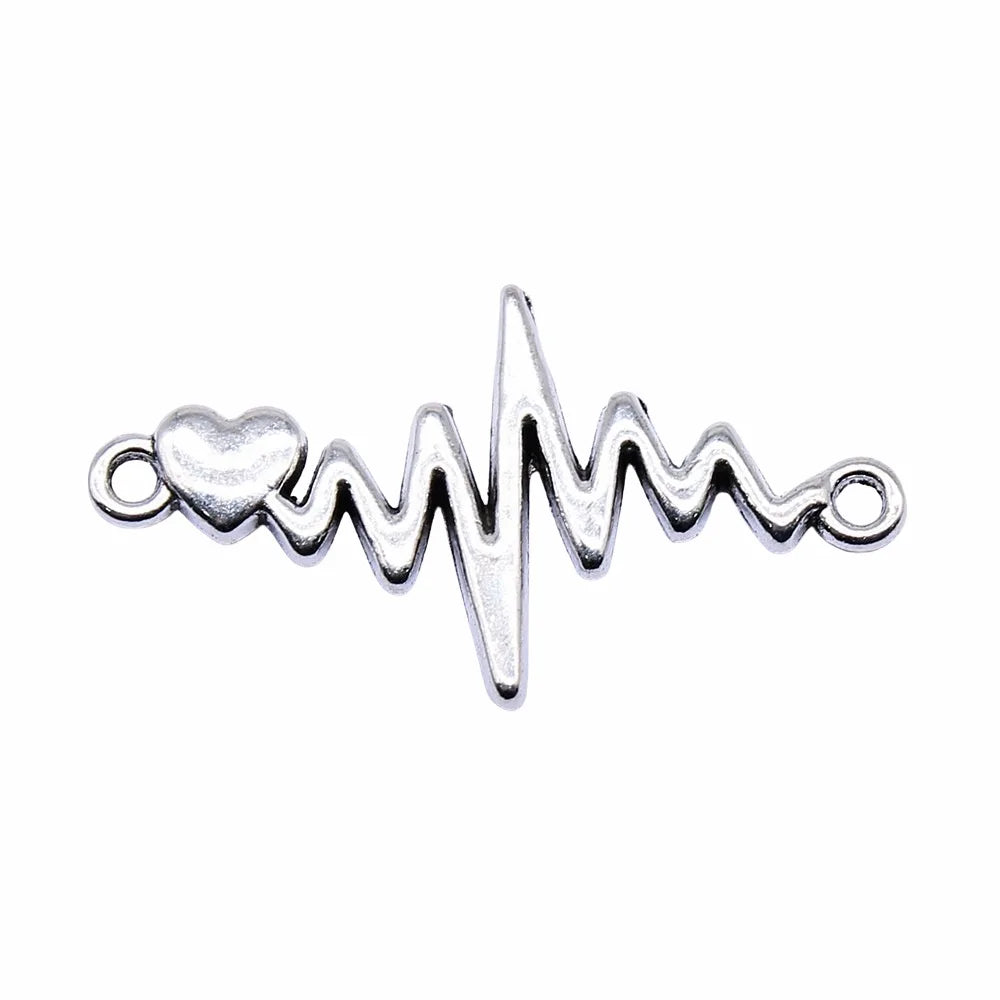 31x17mm 1.6g Multicolor Zinc Alloy Heartbeat Heart Connector Charm for DIY Bracelet Jewelry Making