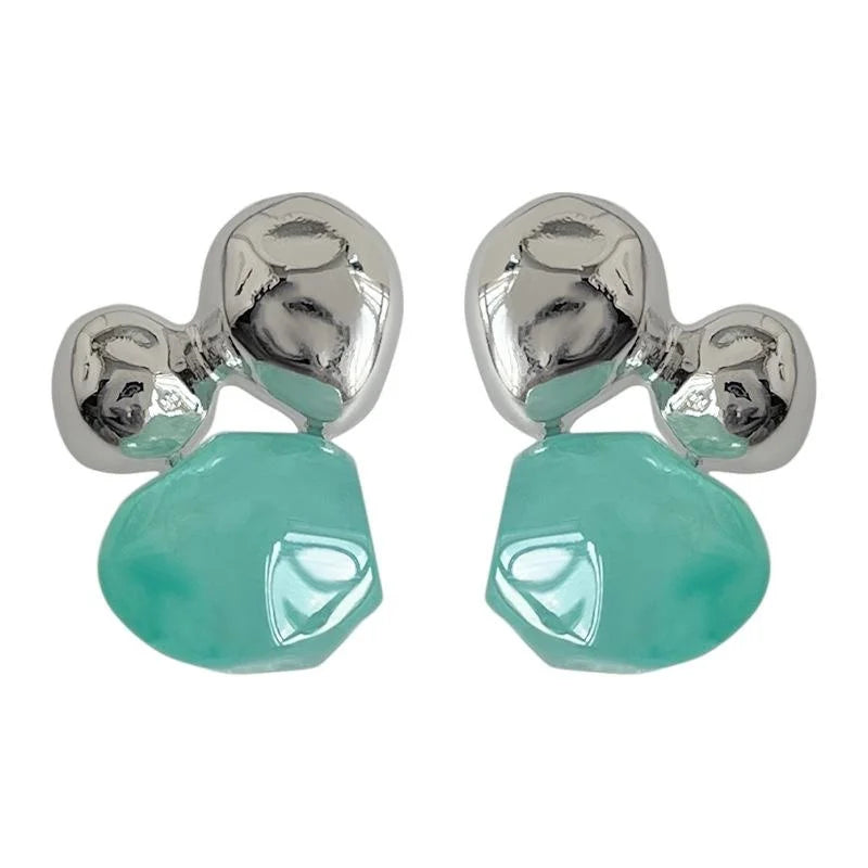 Lake Blue Irregular Copper Drop Earrings Minimalist Sweet Cool Geometric Summer Jewelry