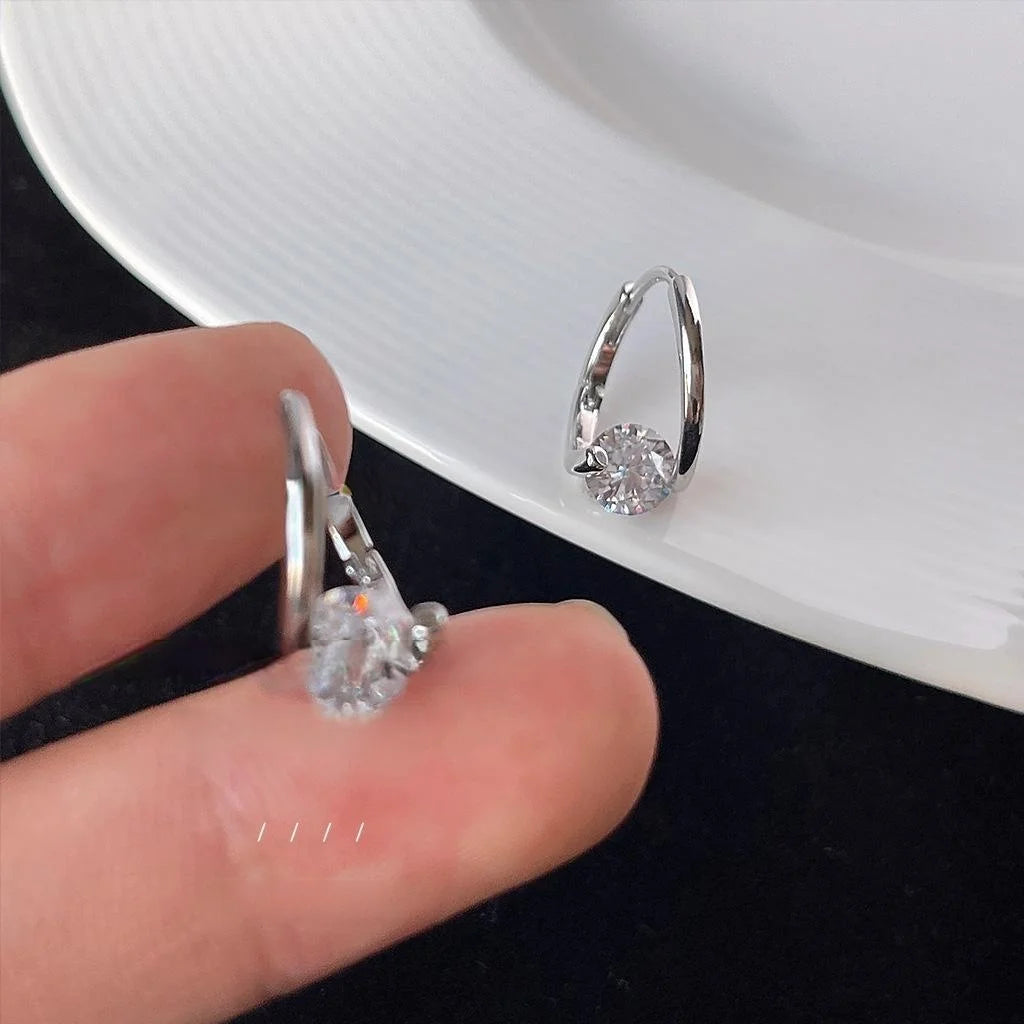 Silver Copper Micro Pave Zircon Geometric Round French Drop Earrings Minimalist Luxury Style