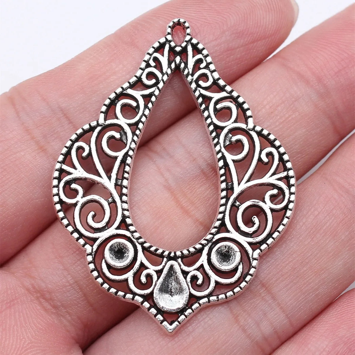 46x35mm 5g Antique Silver Zinc Alloy Geometric Flower Connector Charm for DIY Dangle Earrings