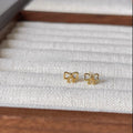 Mini 14K Plated Copper Bow Stud Earrings With Silver Plated Pins, Cute Simple Jewelry For Women