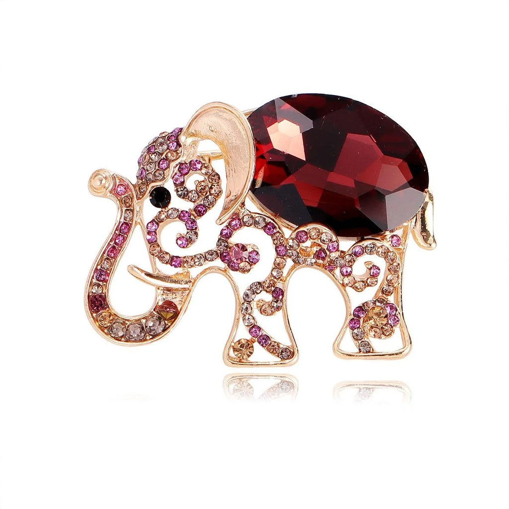 Luxury Elephant Rhinestone Brooch With Red Crystal Body, Elegant Animal Lapel Pin Corsage Gift