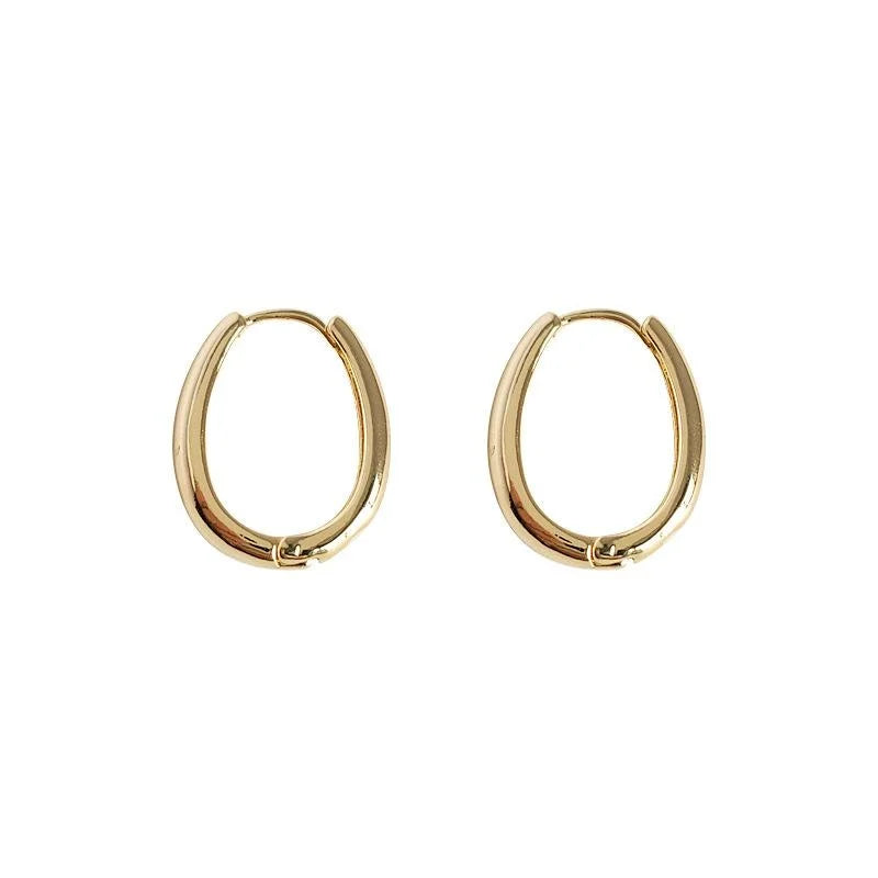 14K Gold Plated Copper Oval Geometric Drop Earrings, French Minimalist Smooth Fashion Jewelry