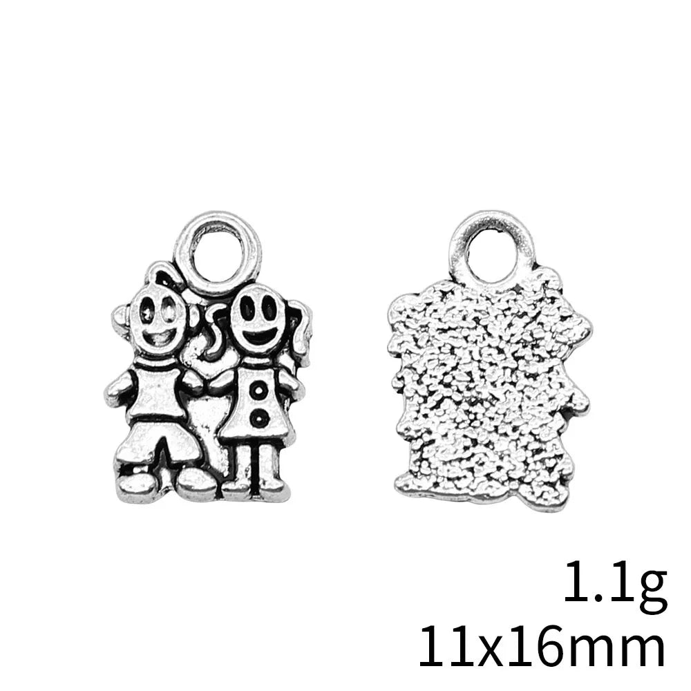 11x16mm 1.1g Antique Silver Tone Zinc Alloy Boy Girl Charm Pendant for Necklace Bracelet Family DIY