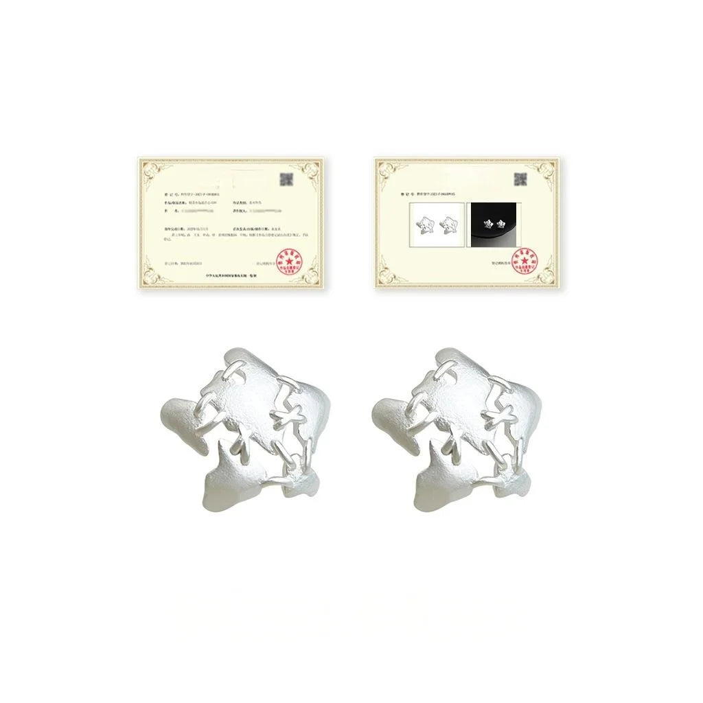 Matte Silver Plated Copper Star Stud Earrings, Suture Design Style