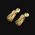 Luxury Gold Alloy Spiral Tassel Hoop Rhinestone Stud & Clip On No Piercing Statement Earrings
