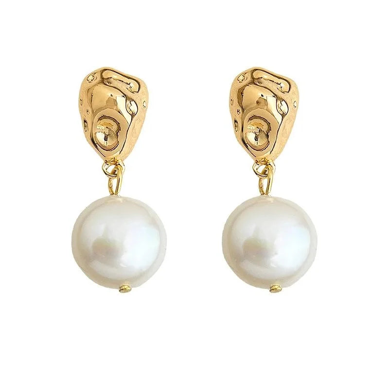14K Gold Plated Copper Baroque Freshwater Pearl Drop Earrings Minimalist Light Luxury