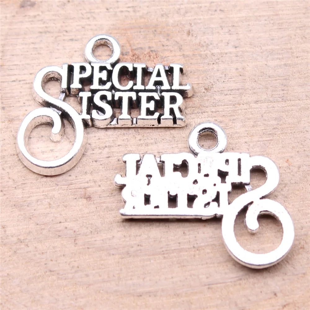 19x16mm 1.28g Antique Silver Zinc Alloy Special Sister Charm Pendant for Necklace Bracelet DIY Jewelry