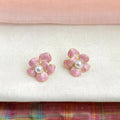 Sweet Pink Gradient Enamel Flower Stud Earrings 14K Plated Copper Elegant Floral Jewelry