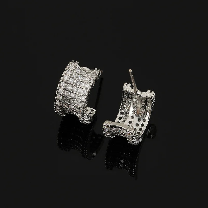 Elegant Zircon Pave Wide Hoop Huggie Stud & Clip On No Piercing Small Circle Ear Cuff Earrings