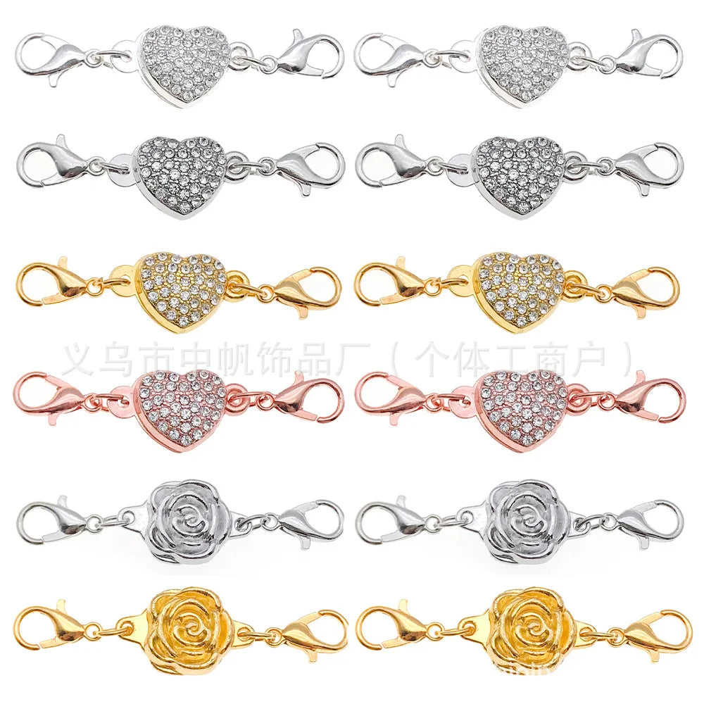 Iron Rose Flower Heart Magnetic Clasp Connector for DIY Bracelets and Necklaces