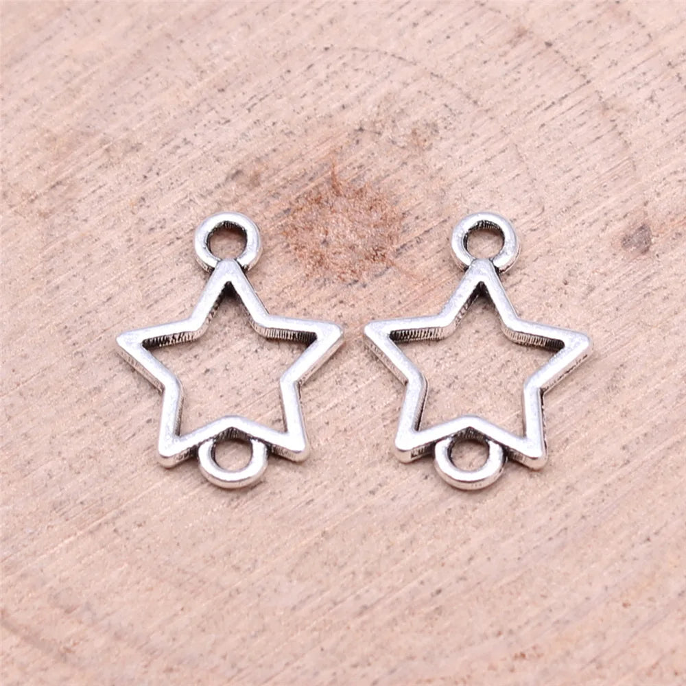 15x12mm 0.44g Multicolor Zinc Alloy Hollow Five Pointed Star Connector Charm Pendant for Bracelet Making