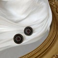 Vintage Alloy Round Dark Floral Stud Earrings For Women Court Style Art Street Jewelry