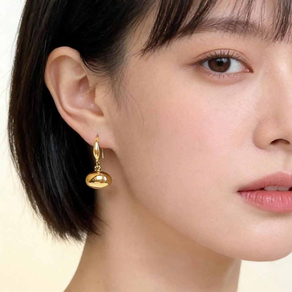 Eco Friendly Copper Oval Geometric Bead Drop Earrings For Women Light Luxury Minimalist
