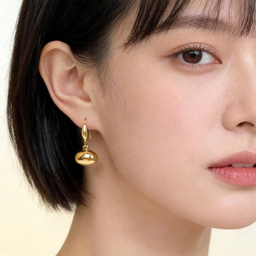 Eco Friendly Copper Oval Geometric Bead Drop Earrings For Women Light Luxury Minimalist