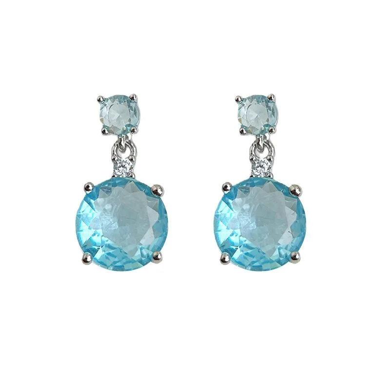 Aqua Blue Geometric Tassel Drop Earrings With Zircon Copper