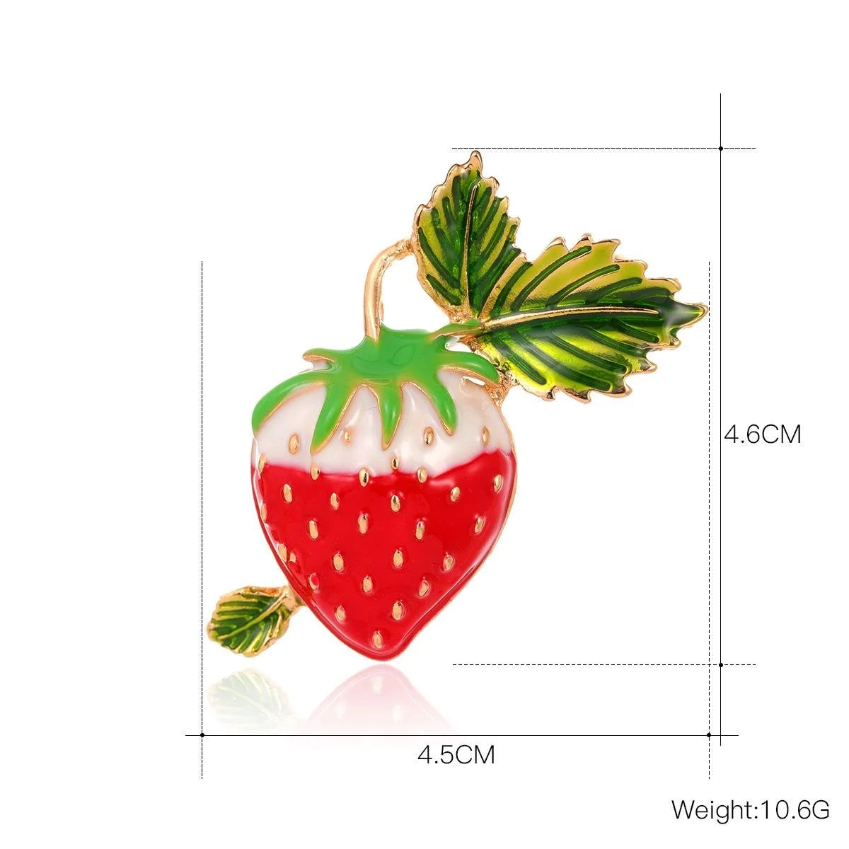 Cute Enamel Strawberry Fruit Brooch With Green Leaves, Gold Tone Alloy Lapel Pin For Cardigan Gift