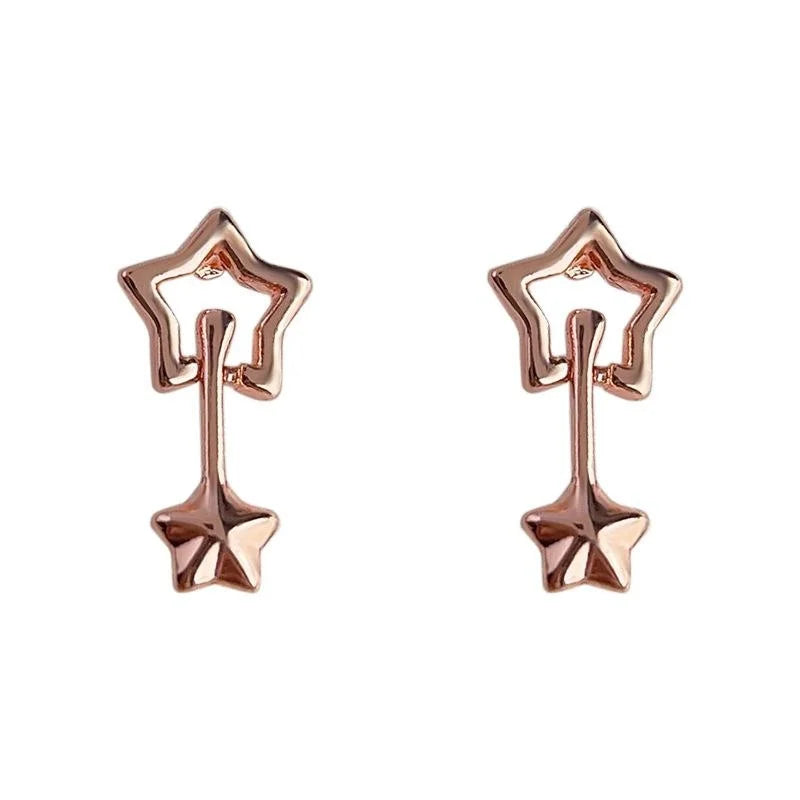 Rose Gold Copper Hollow Star Stud Earrings, Minimalist Versatile Fashion Jewelry