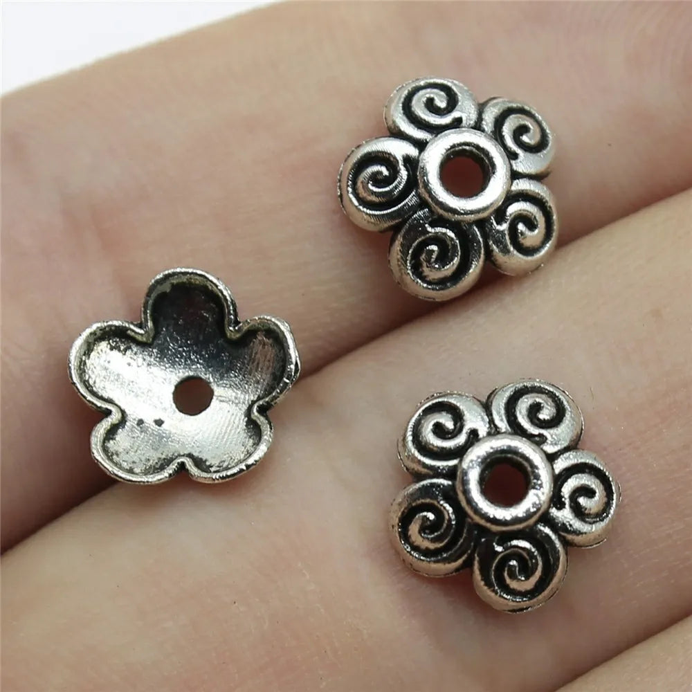 10x10mm 0.6g Antique Silver Zinc Alloy Flower Bead Cap Spacer Findings for DIY Bracelet Making