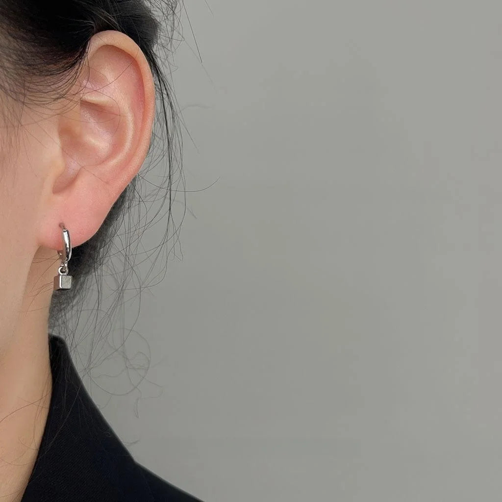 Minimalist Geometric Square Copper Stud Earrings, 3D Metallic Commuter Jewelry