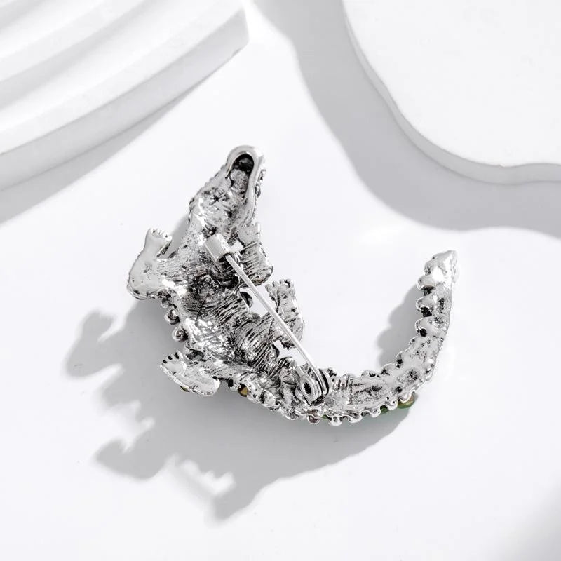 Vintage Rhinestone Crocodile Brooch, Electroplated Alloy Animal Lapel Pin For Women Suit Accessory Gift